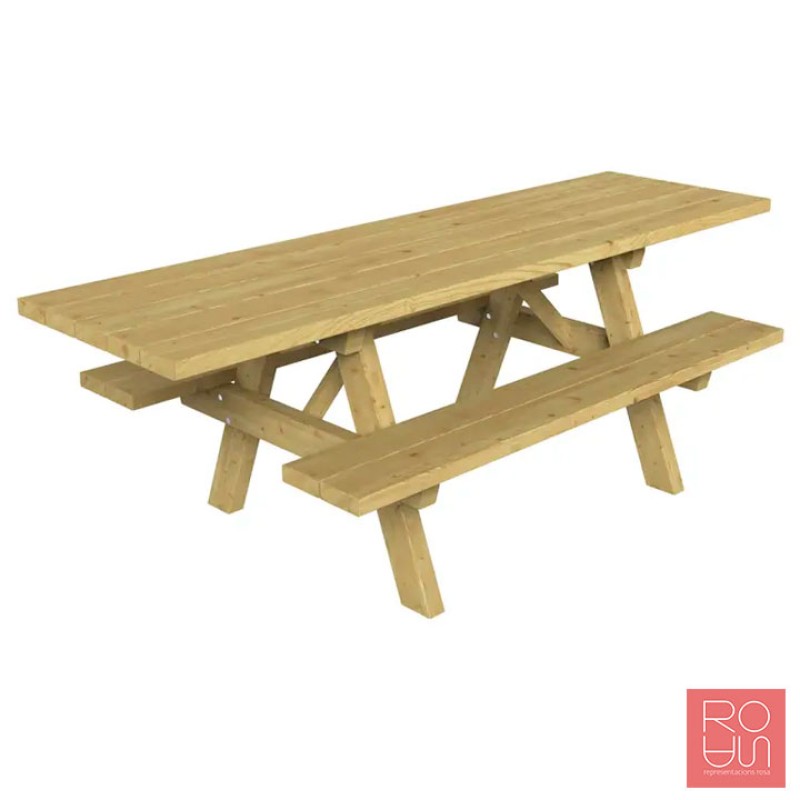 Taula de Pícnic Turín INCLUSIVA per ambdós costats| Fusta de Pi per a Exterior